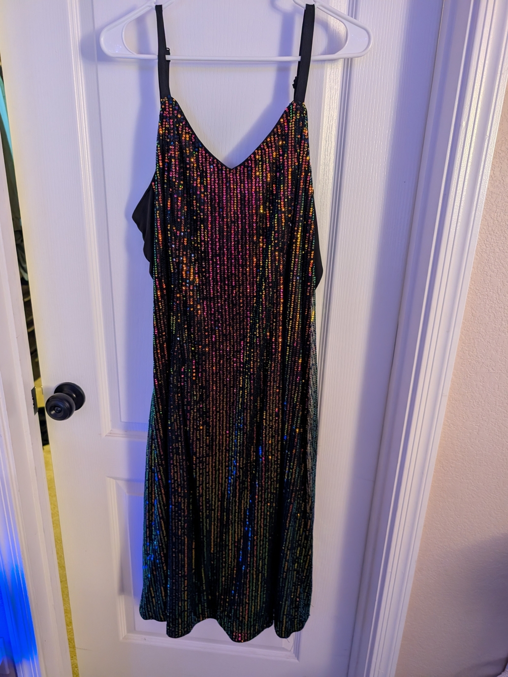 BloomChic Black Sequin Midi Slip Dress with Multicolor Sparkle